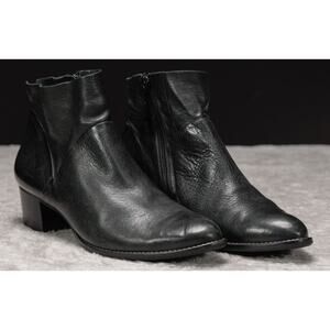 Paul Green Nelly Black Leather Ankle Boots Block Heel Womens Size UK 5.5 US 8